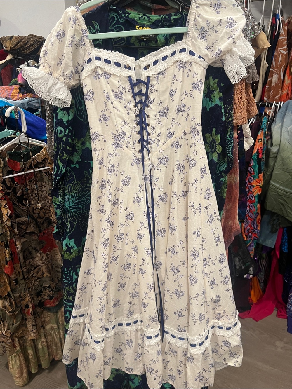 NWT LaceMade coquette Floral Prairie Dress w/Puff Sleeves